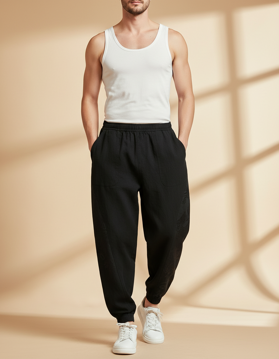 Pantalon Baggy Noir Lin Ample Dragon Homme