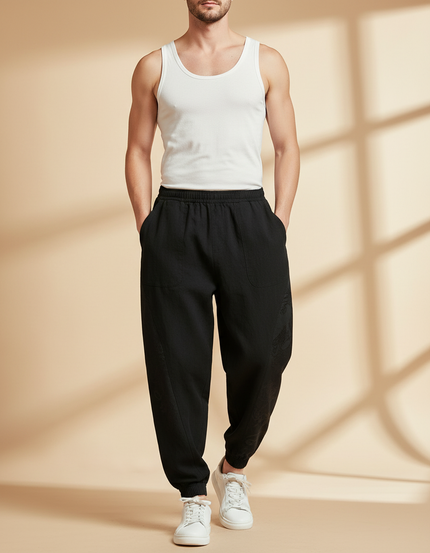Pantalon Baggy Noir Lin Ample Dragon Homme