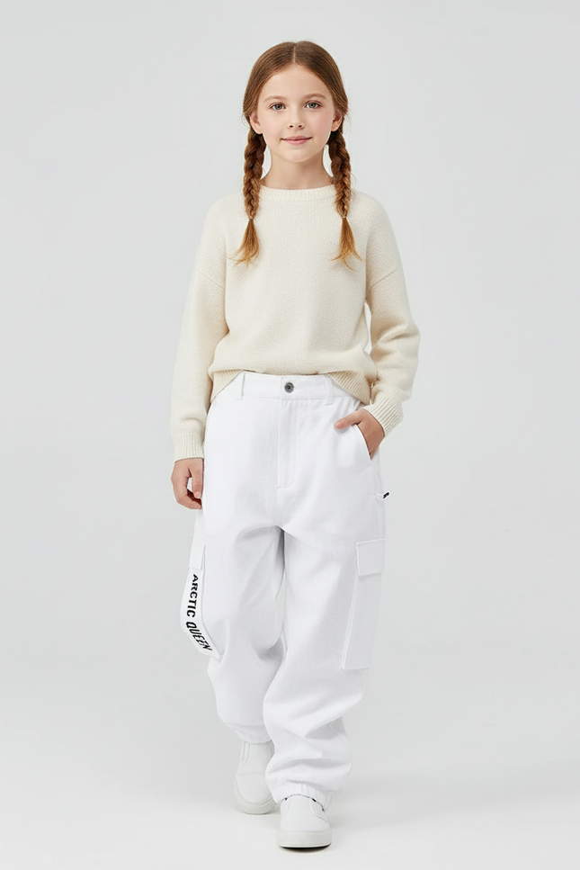 Pantalon Baggy Blanc Cargo Large Imprimé Enfant - Molleton