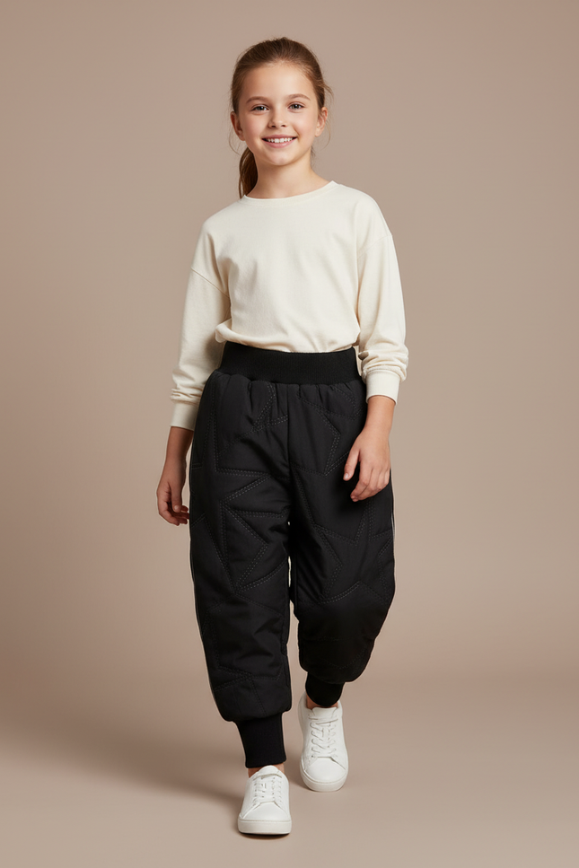Pantalon Baggy Noir Matelassé Étoiles Chaud Enfant - Polyester