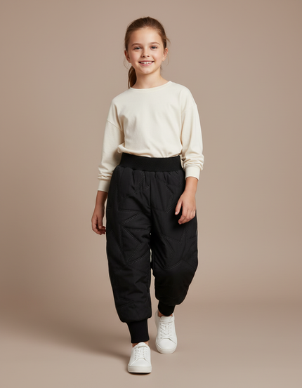 Pantalon Baggy Noir Matelassé Étoiles Chaud Enfant - Polyester