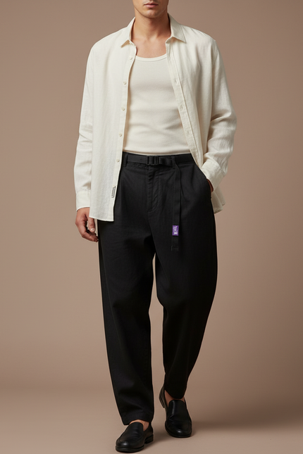 Pantalon Baggy Noir Ample Coton Ceinturé Homme