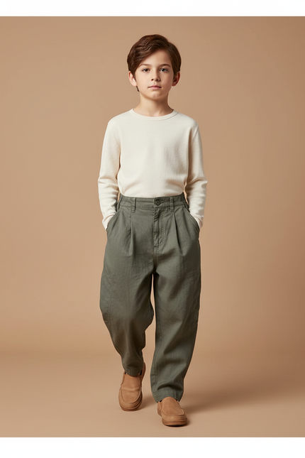 Pantalon Baggy Vert Kaki Ample Coton Enfant Cargo - Toile