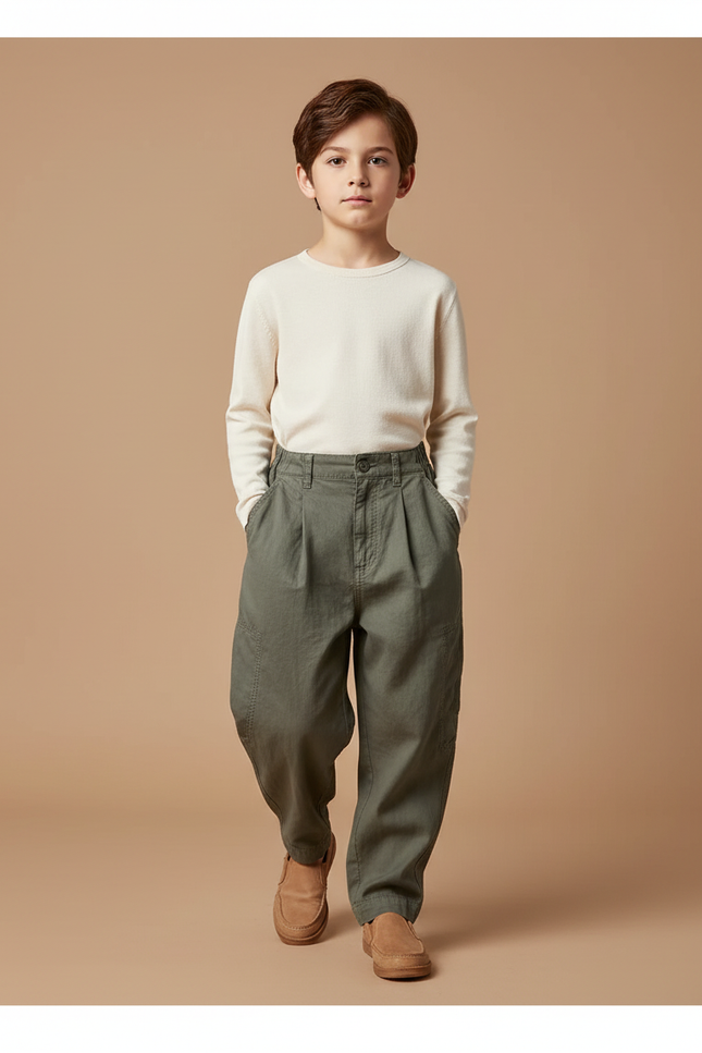 Pantalon Baggy Vert Kaki Ample Coton Enfant Cargo - Toile