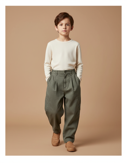 Pantalon Baggy Vert Kaki Ample Coton Enfant Cargo - Toile