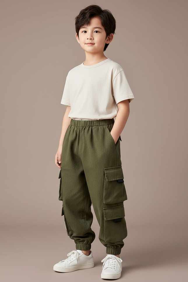 Pantalon Baggy Kaki Cargo Ample Enfant Molleton