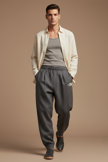 Pantalon Baggy Gris Logo Molleton Ample Confortable