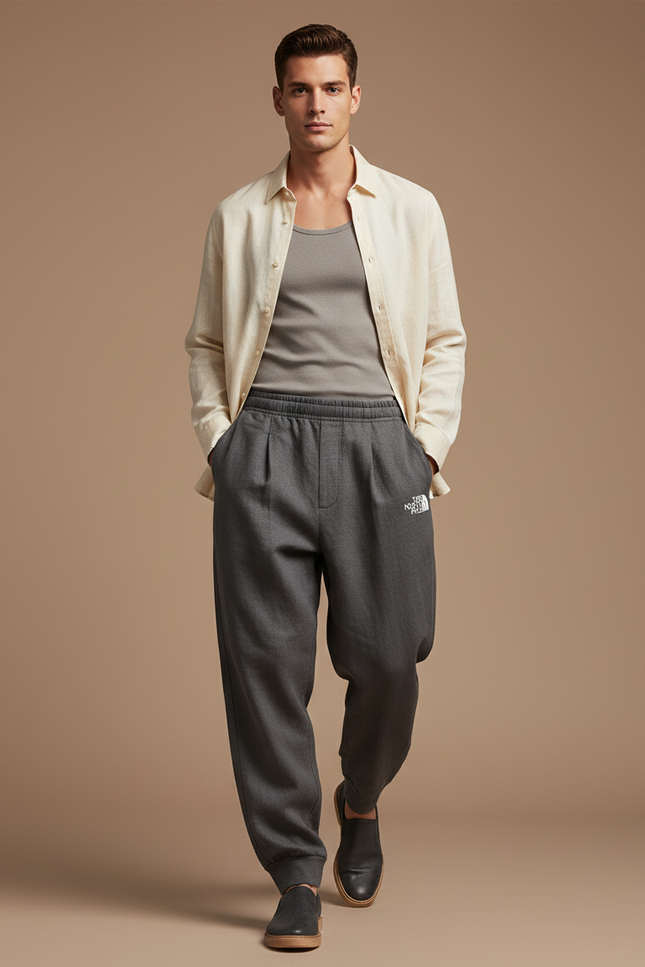 Pantalon Baggy Gris Logo Molleton Ample Confortable