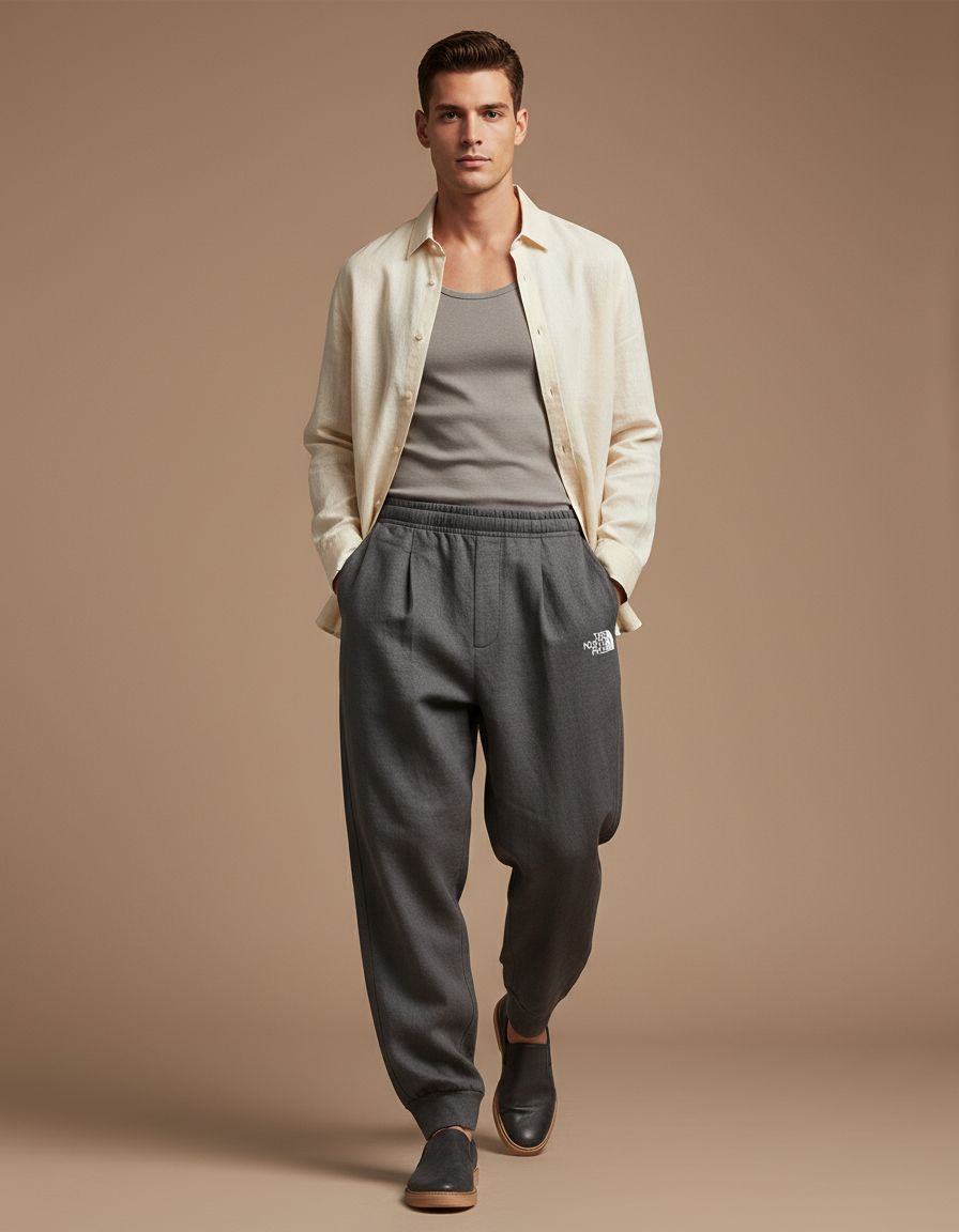 Pantalon Baggy Gris Logo Molleton Ample Confortable