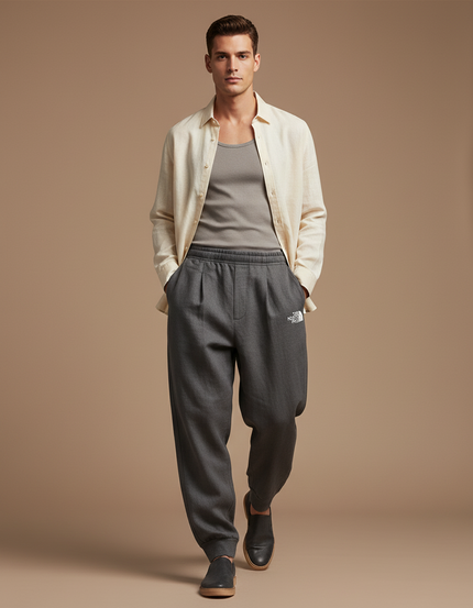 Pantalon Baggy Gris Logo Molleton Ample Confortable