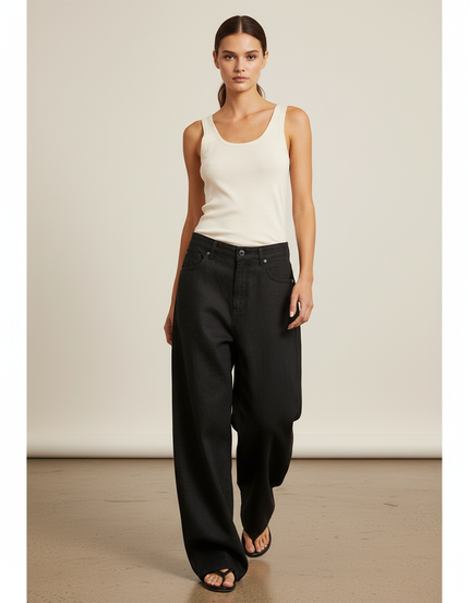 Pantalon Baggy Noir Ample Fluide Décontracté Denim - Lin