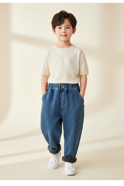 Pantalon Baggy Jean Ample Bleu Élastiqué Enfant Garçon