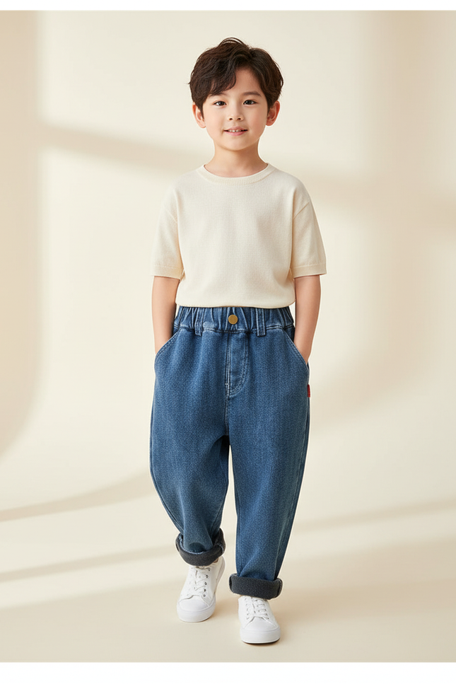 Pantalon Baggy Jean Ample Bleu Élastiqué Enfant Garçon