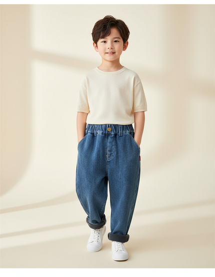 Pantalon Baggy Jean Ample Bleu Élastiqué Enfant Garçon