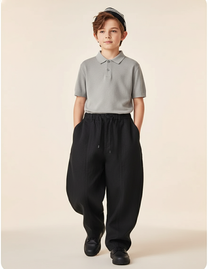 Pantalon Baggy Noir Ample Décontracté Garçon - Lin