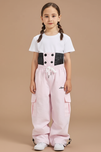 Pantalon Baggy Rose Ample Décontracté Enfant Cargo - Polyester