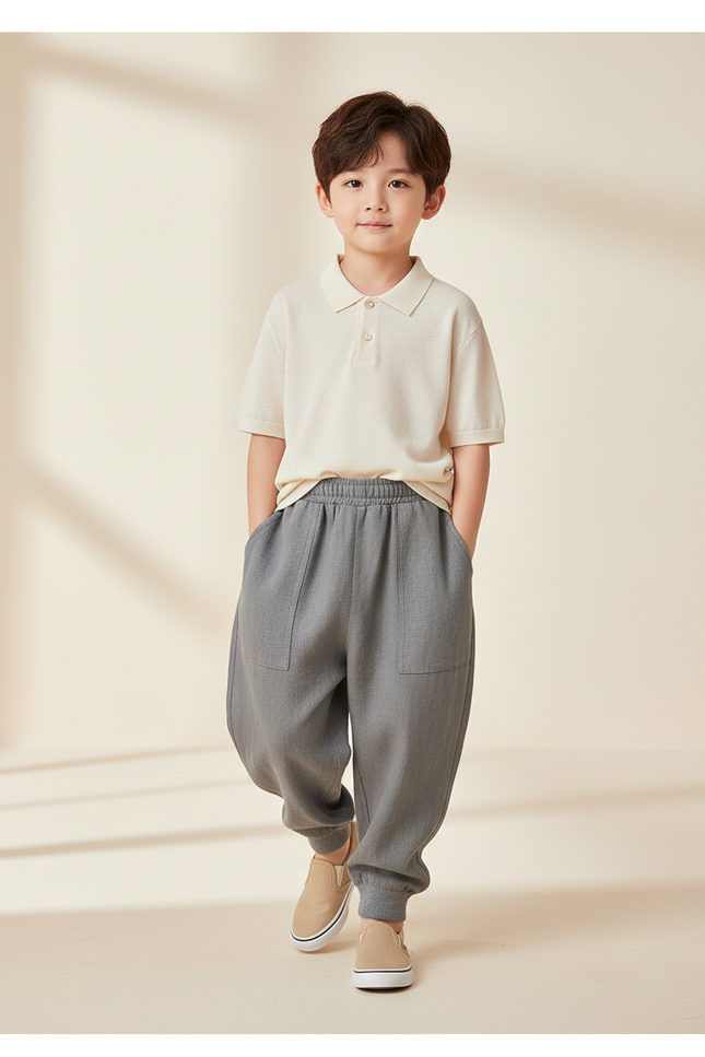 Pantalon Baggy Gris Ample Coton Décontracté Garçon - Lin