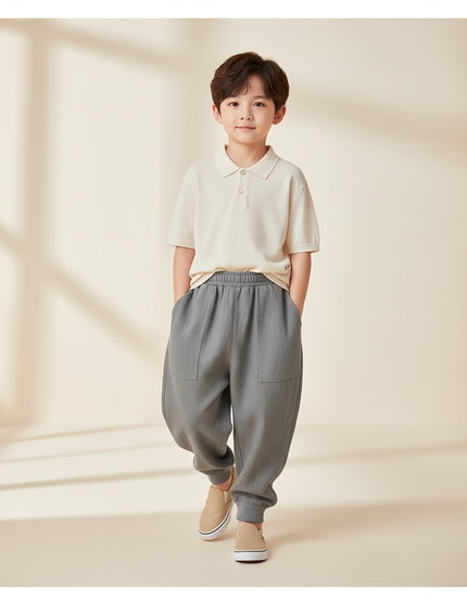 Pantalon Baggy Gris Ample Coton Décontracté Garçon - Lin