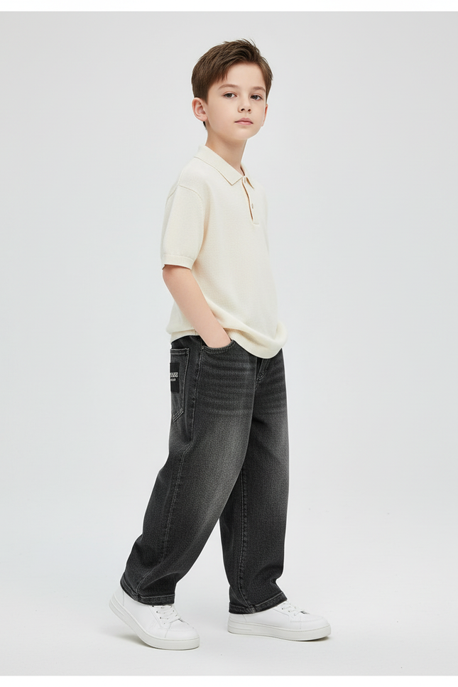 Pantalon Baggy Gris Délavé Ample Décontracté Garçon - Jean