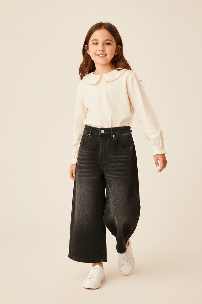 Pantalon Baggy Noir Délavé Ample Denim Enfant - Jean