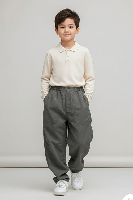 Pantalon Baggy Gris Ample Cargo Décontracté Garçon - Toile