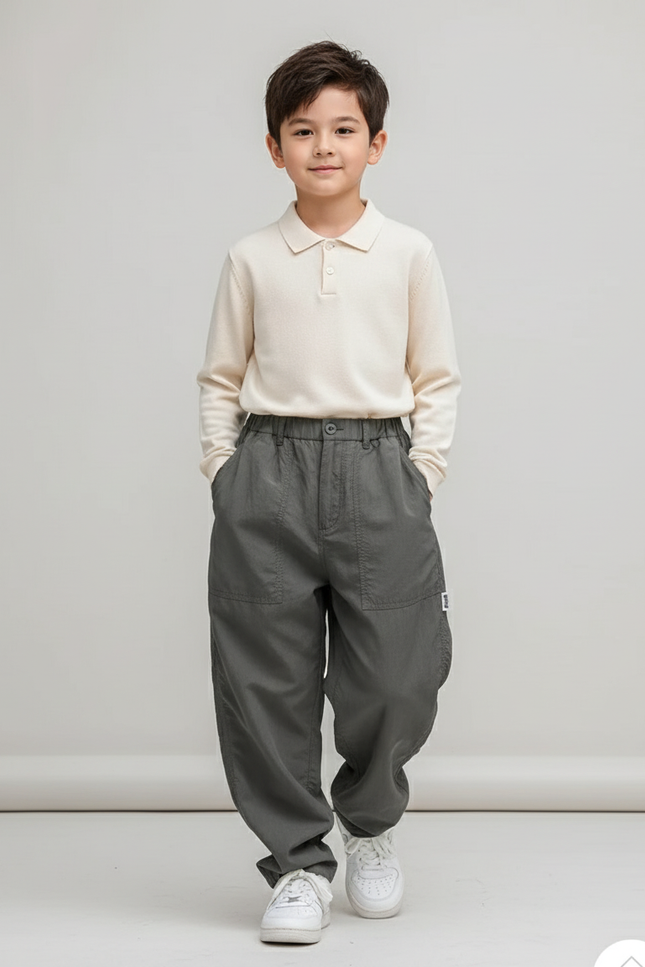 Pantalon Baggy Gris Ample Cargo Décontracté Garçon - Toile