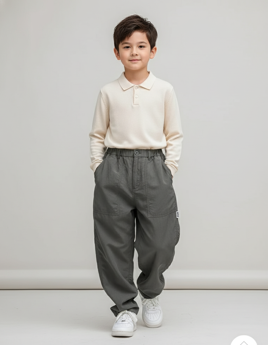 Pantalon Baggy Gris Ample Cargo Décontracté Garçon - Toile