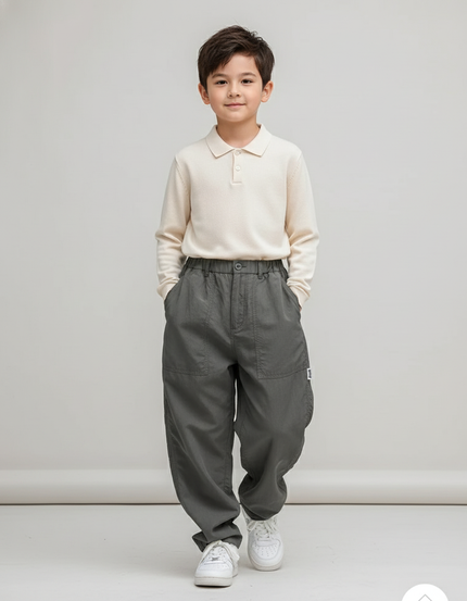 Pantalon Baggy Gris Ample Cargo Décontracté Garçon - Toile