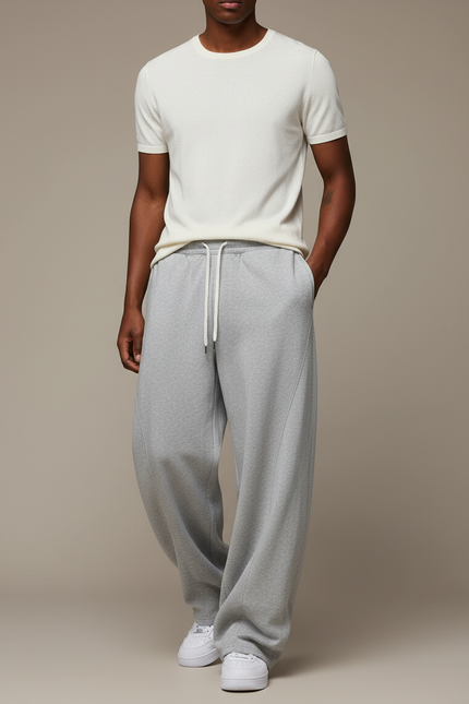 Pantalon Baggy Gris Ample Sport Cordon Décontracté Homme - Molleton