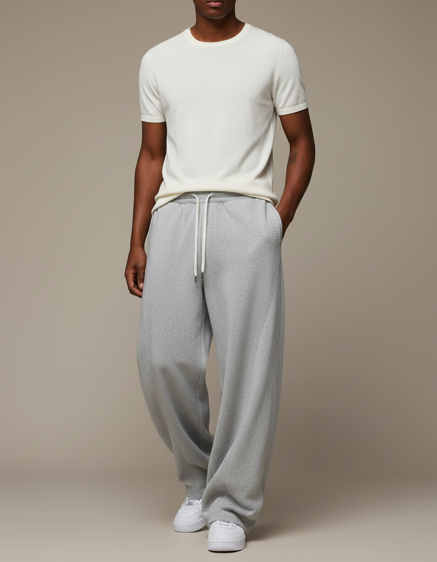 Pantalon Baggy Gris Ample Sport Cordon Décontracté Homme - Molleton