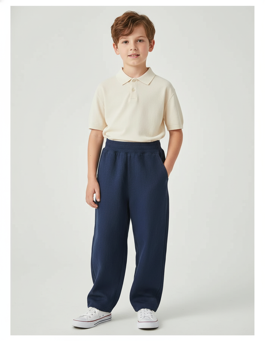 Pantalon Baggy Bleu Marine Molleton Ample Enfant Doux