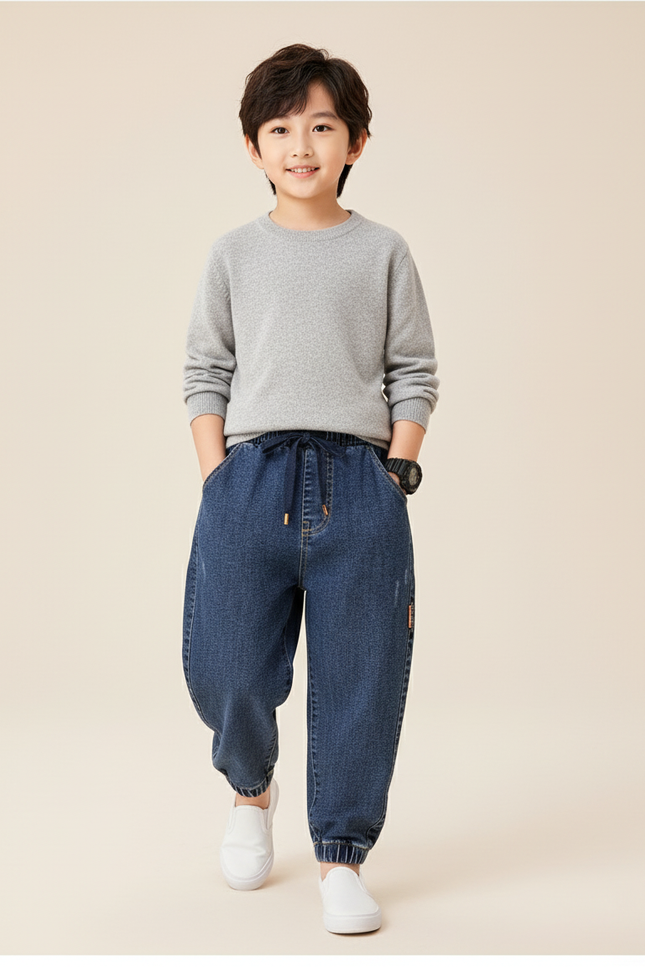 Pantalon Baggy Jean Denim Ample Garçon Décontracté - Bleu