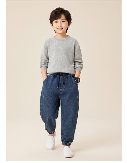 Pantalon Baggy Jean Denim Ample Garçon Décontracté - Bleu