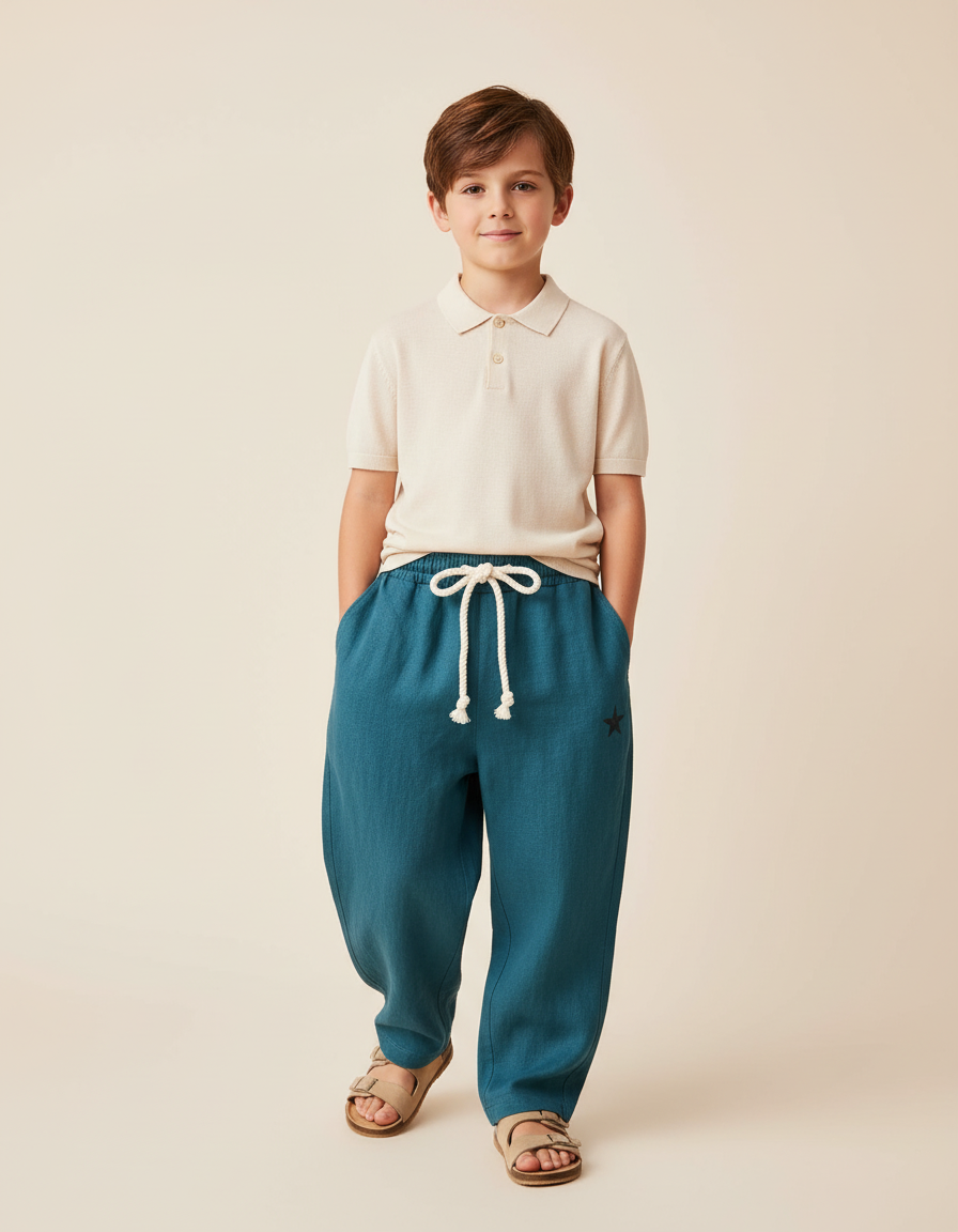 Pantalon Baggy Bleu Lin Ample Étoile Enfant