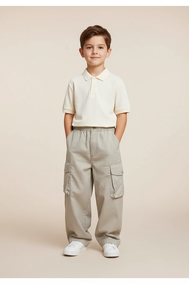 Pantalon Baggy Gris Cargo Ample Coton Enfant