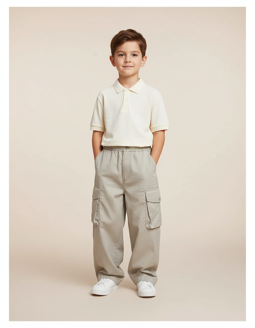 Pantalon Baggy Gris Cargo Ample Coton Enfant