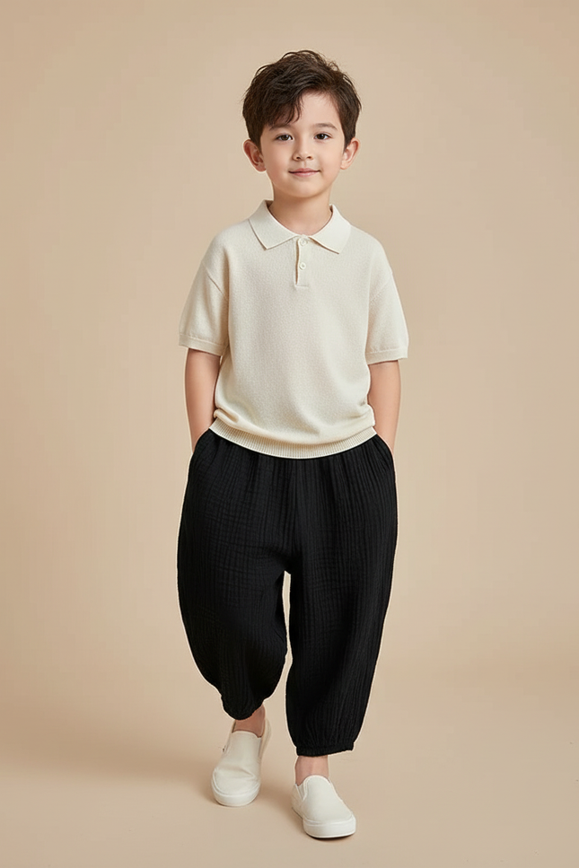 Pantalon Baggy Noir Ample Coton Enfant Confortable