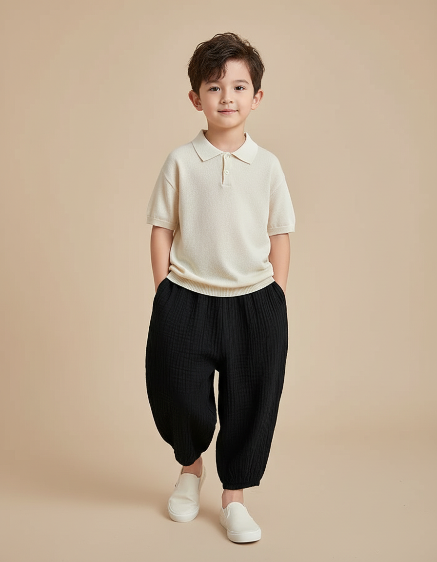 Pantalon Baggy Noir Ample Coton Enfant Confortable