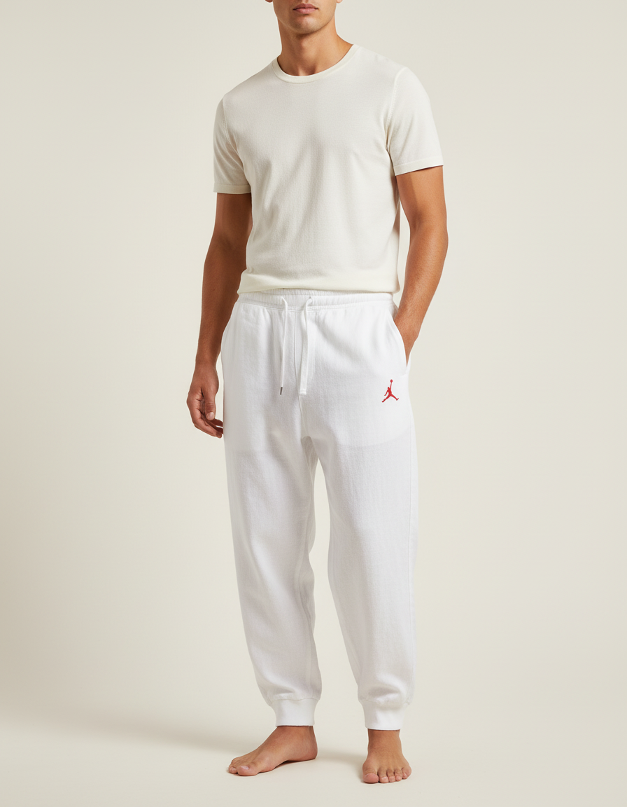 Pantalon Baggy Blanc Coton Ample Sport Homme Logo - Lin