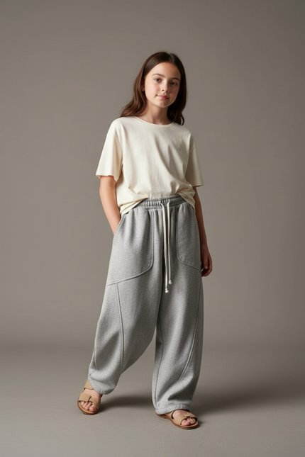 Pantalon Baggy Gris Ample Coton Lâche Décontracté Unisexe - Molleton