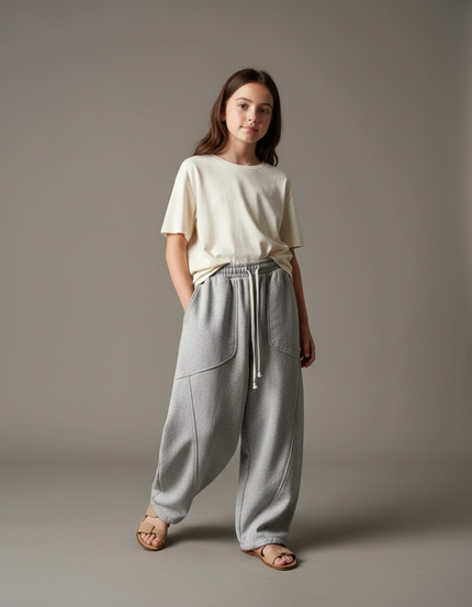 Pantalon Baggy Gris Ample Coton Lâche Décontracté Unisexe - Molleton