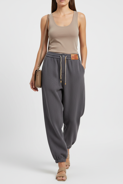 Pantalon Baggy Gris Cordon Décontracté Femme - Molleton