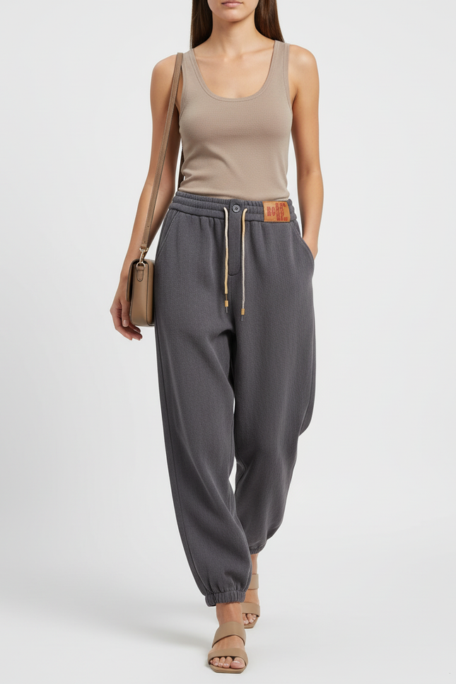 Pantalon Baggy Gris Cordon Décontracté Femme - Molleton