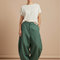 Pantalon Baggy Vert Ample Lin Décontracté Taille Haute