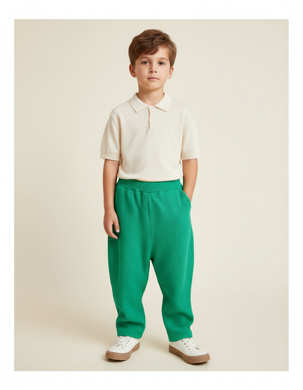 Pantalon Baggy Vert Côtelé Ample Confortable Enfant - Maille
