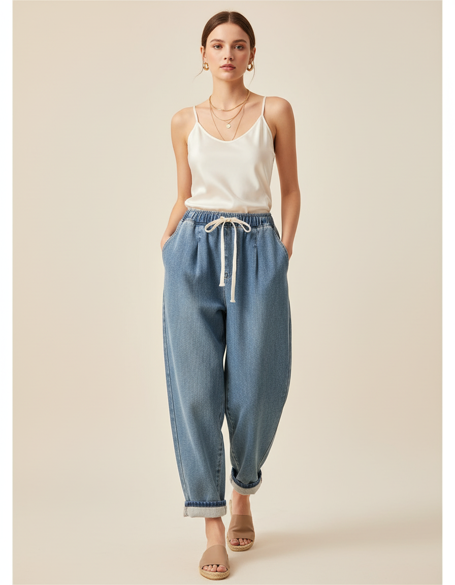 Pantalon Baggy Jean Bleu Ample Confortable