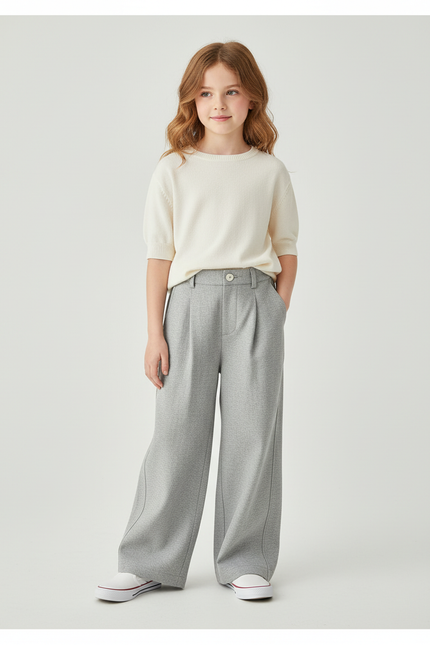 Pantalon Baggy Gris Clair Ample Plissé Fille - Molleton