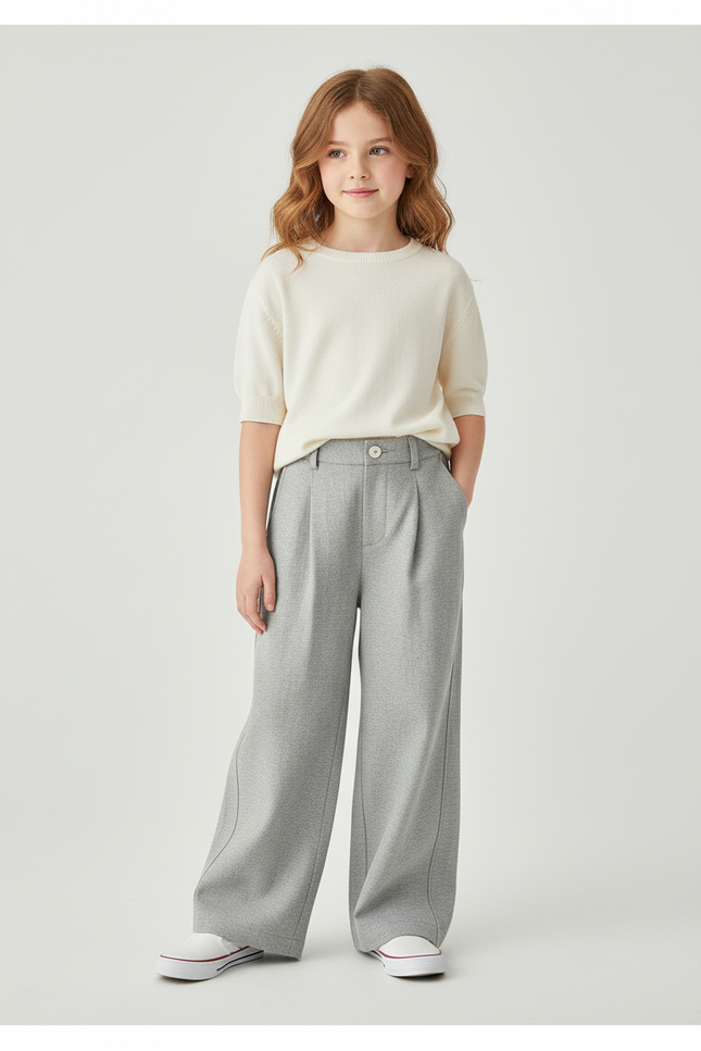 Pantalon Baggy Gris Clair Ample Plissé Fille - Molleton