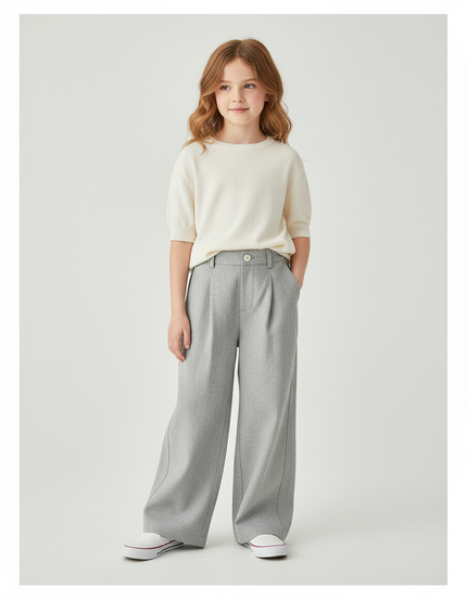 Pantalon Baggy Gris Clair Ample Plissé Fille - Molleton