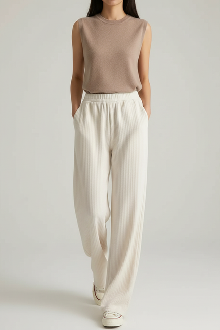 Pantalon Baggy Femme Blanc - Maille